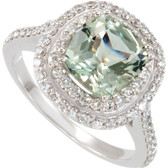 Green Quartz & Diamond Double Halo Ring