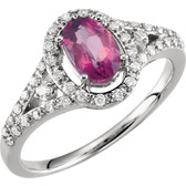 Pink Tourmaline & Diamond Halo-Style Ring