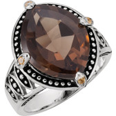 Smoky Quartz, Citrine & Madeira Citrine Granulated Design Ring