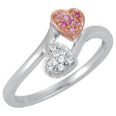 Pink Sapphire & Diamond Double Heart Bypass Ring
