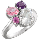 14kt White White Topaz, Amethyst, Pink Topaz & Chatham® Created Pink Sapphire Cluster Ring
