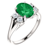14kt White Chatham® Created Emerald & 1/4 CTW Diamond Ring