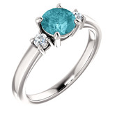 14kt White 6mm Round Blue Zircon & 1/8 CTW Diamond Ring