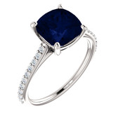 14kt White Chatham® Created Blue Sapphire & 1/5 CTW Diamond Ring