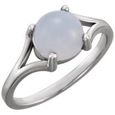 14kt White 8mm Round Blue Chalecedony Cabochon Ring