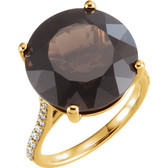 14kt Yellow Smoky Quartz & 1/4 CTW Accented Diamond Ring