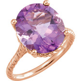 14kt Rose 14x12mm Amethyst Rope Ring