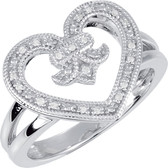 Sterling Silver .07 CTW Diamond Heart & Fleur-De-Lis Design Ring Size 6