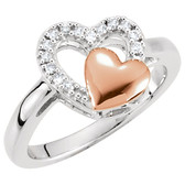 Sterling Silver with Rose Plating 1/10 CTW Diamond Double Heart Design Ring Size 5