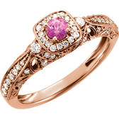 14kt Rose 3.75mm Round Pink Sapphire & 1/3 CTW Diamond Ring