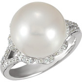 14kt White 12mm South Sea Cultured Pearl & 1/3 CTW Diamond Ring