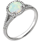 14kt White Created Opal & 1/5 CTW Diamond Ring