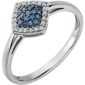 14kt White 1/6 CTW Blue & White Diamond Cluster Ring