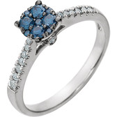 14kt White 3/8 CTW Blue & White Diamond Cluster Ring