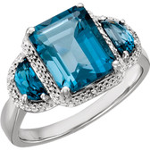 14kt White London Blue Topaz & .03 CTW Diamond Ring