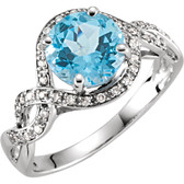 14kt White Swiss Blue Topaz & 1/6 CTW Diamond Ring