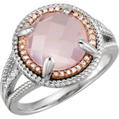 Sterling Silver Rose Gold Plated Rose Quartz & 1/8 CTW Diamond Ring