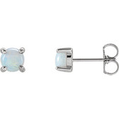 14kt White 5mm Round Opal Cabochon Earrings