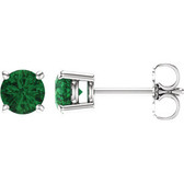 14kt White 5mm Round Emerald Earrings