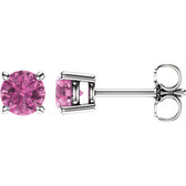 14kt White 5mm Round Pink Sapphire Earrings