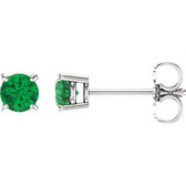14kt White 4mm Round Emerald Earrings