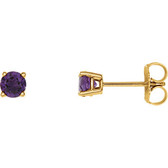 14kt Yellow 4mm Round Amethyst Earrings