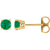 14kt Yellow 4mm Round Emerald Earrings