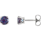 14kt White 5mm Round Chatham® Created Alexandrite Earrings