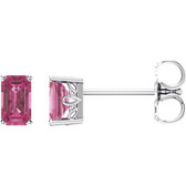 14kt White 5x3mm Emerald Pink Tourmaline Scroll Setting® Earring