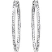 14kt White 24mm 3/8 CTW Diamond Inside/Outside Hoop Earrings