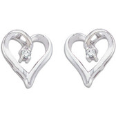 14kt White .04 CTW Diamond Heart Earrings