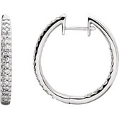 14kt White 1/2 CTW Diamond Hinged Inside/Outside Hoop Earrings