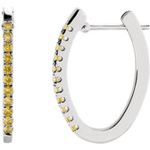 14kt White 20x14.5mm Yellow Sapphire Hoop Earrings