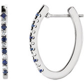 14kt White 1/5 CTW Sapphire & Diamond Hoop Earrings