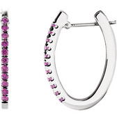 14kt White 20x14.5mm Pink Sapphire Hoop Earrings