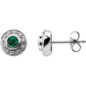 14kt White 3.5mm Round Emerald & 1/10 CTW Diamond Earrings