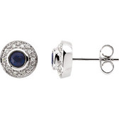 14kt White 3.5mm Round Sapphire & 1/10 CTW Diamond Earrings