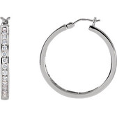 14kt White 1 CTW Diamond Hoop Earrings