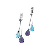 14kt White Swiss Blue Topaz, Amethyst & .02 CTW Diamond Earrings