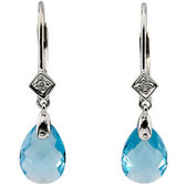 14kt White Swiss Blue Topaz & .025 CTW Diamond Earrings