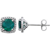 Sterling Silver Created Emerald & .015 CTW Diamond Earrings