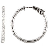 14kt White 2 CTW Diamond Inside/Outside Hoop Earrings