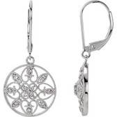 14kt White 1/4 CTW Diamond Filigree Lever Back Earrings