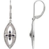 Sterling Silver Sapphire & 1/6 CTW Diamond Lever Back Earrings