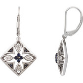 Sterling Silver Blue Sapphire & .04 CTW Diamond Lever Back Earrings