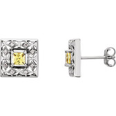 14kt White Yellow Sapphire & .08 CTW Diamond Earrings