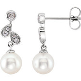 14kt White 1/6 CTW Diamond & Freshwater Cultured Pearl Earrings