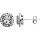 14kt White 1/2 CTW Diamond Halo-Styled Cluster Friction Post Earrings