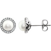 14kt White Freshwater Cultured Pearl & 1/8 CTW Diamond Earrings