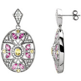 14kt White Pink & Yellow Sapphire & 1/2 CTW Diamond Earrings